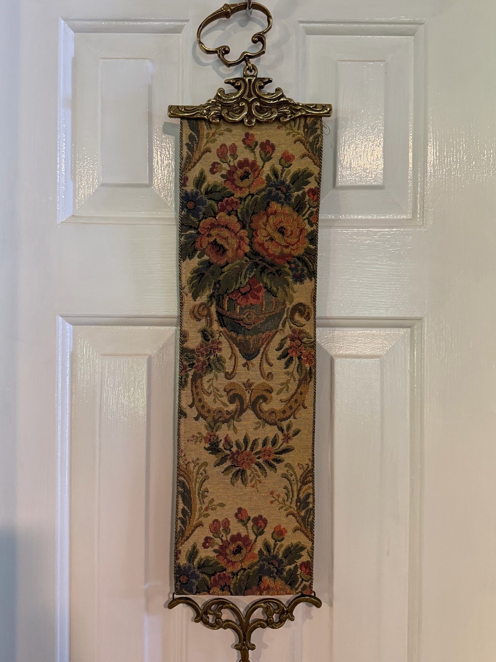 Vintage jacquard woven tapestry bell pull imported by the Corona Decor Co.